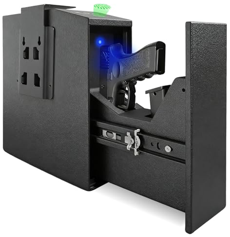 Biometric Pistol Gun Safe with Auto Sliding Door – 0.1s Quick Access Handgun Safe for Nightstand, Desk, Bedside, Truck – Fingerprint, PIN Code & Key Access Security Box