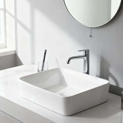 Piccolo Lavandino Da Bagno Con Rubinetto Sopra Il Lavabo, Lavabo Da Appoggio In Ceramica, Lavabo Rettangolare Da Appoggio For Guardaroba, Balcone