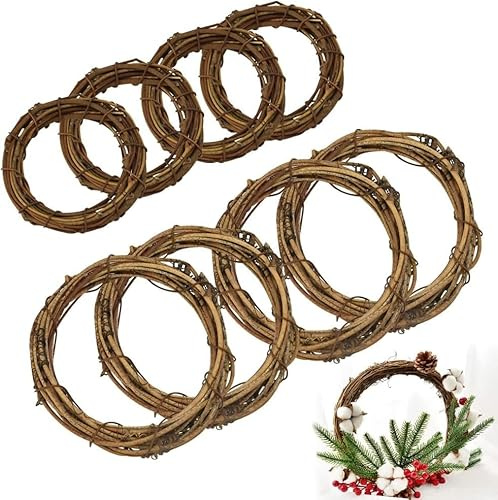 Xygobla 8 PCS Grapevine Wreath Ring Set Rattan | 8cm and 12cm Natural Vine Wreath Base Christmas Rattan Wreath Set for DIY Front Door Crafts Making Wall Hanging Decor