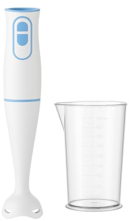 MAXELLPOWER Batidora de Mano 500W con 2 Velocidades, Cuchillas de Acero, Vaso Medidor 500 ml, Plástico Resistente al Calor, Ligera y Potente para Purés, Salsas, Smoothies Multifunción (AZUL)