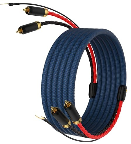 Bubiercaes High End Phono Kabel OFC Geschirmt 4x RCA Cinch 2M | Vergoldete Stecker, Tonarmkabel mit Erdungsleitung, Für Plattenspieler & Verstärker