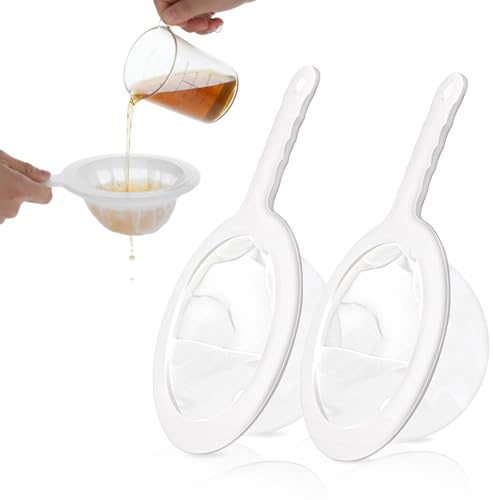 2 Pcs Plastic Fine Mesh Strainer, Nylon Ultra-Fine Juice Strainer Fine Mesh Sieve Small Coffee Strainers with Handle Mini Brine Shrimp Separation Net for Nut Milk, Yogurt, Honey, Wine (300/400 Mesh)