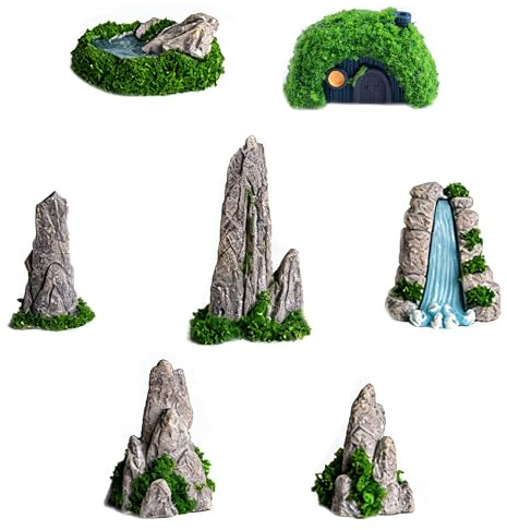 ZAHD 7 PCS Miniatur Berge Deko Landschaft Harz Bergmodell Harz (Grau) | Modellbau Landschaft Steingarten Set Berge Miniatur Innenbereich Gartenzubehör Mikrolandschaft Modellbau Berge für Aquarium