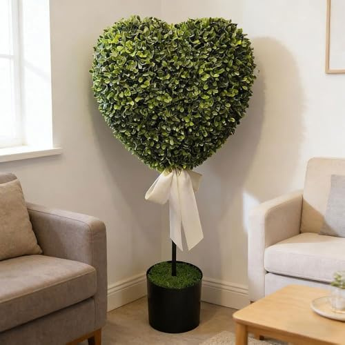 Topiaire en Buis en Forme de CœUr de 76 Cm pour L'ExtéRieur, Arbre Topiaire en Forme de CœUr avec NœUd pour La Saint-Valentin, DéCoration VéGéTale Artificielle en Forme de CœUr