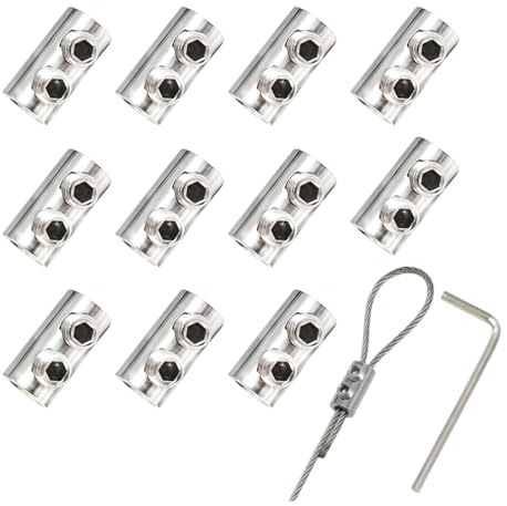 FUHAMJ 10 Piezas De Abrazadera Para Cable Metálico Con Llave Allen, Abrazaderas Para Cable Metálico De 1,5-2 Mm, Cierre Metálico De Doble Orificio, Abrazaderas Tensadoras.