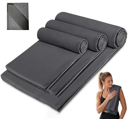 Mikrofaser Handtucher Set 152×76+80*40+38*38cm Hellgrau Schnelltrocknend | Microfaser Sporthandtuch mit Transportbeutel Fitness Handtücher als Sporthandtuch Strandtuch und Badetuch