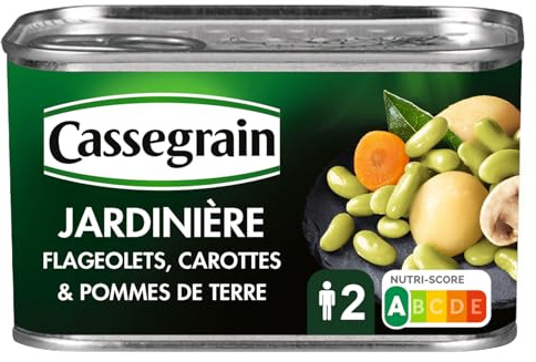 CASSEGRAIN Jardinière de légumes cuisinés - Flageolets, carottes et pommes de terre en conserve - Format pratique 265 g - Ouverture facile - Nutri-Score A - Lot de 4