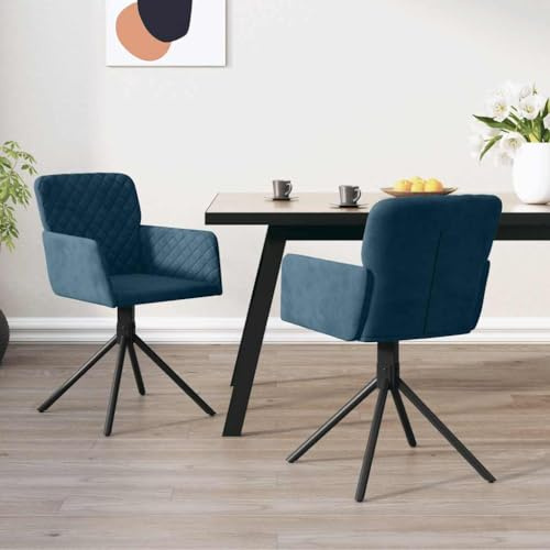 Drillkyn Esszimmerstühle 2 STK. drehbar, blau Samt, Armlehnstuhl mit Metall und Sperrholzrahmen, 360 Grad Drehung, 51,5 x 59 x 83,5 cm, für Essplatz Küche Wohnzimmer Speisezimmer
