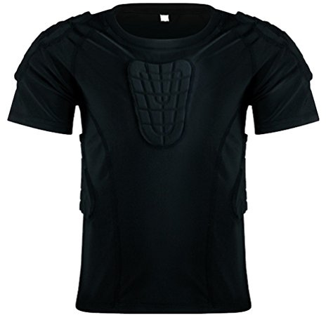 Kids Boys Girls Short Sleeve Padded shirt Protective T Shirt Rib Chest Shoulder Back Protector for Football MMA Baseball Hockey Soccer Basketball Bike Cycling Paintball Snowboard Ski Training Size YXL
