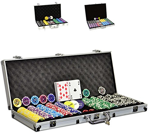 SONLEX Pokerkoffer mit 300 500 1000 Laser Pokerchips 12 g abschließbar Pokerkarten Zubehör Deluxe Pokerset Casino Chipszahl wählbar (500 Chips)