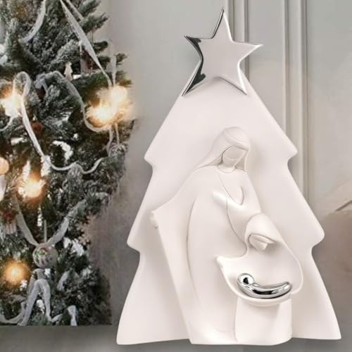 MAZZOLA LUCE Piccolo presepe statuina Moderno di Natale natività Bianco Argento h15cm Mini Scultura Natalizia