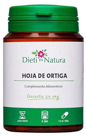 Dieti Natura 200 Cápsulas de Hoja de Ortiga - Hoja de Ortiga Rica en Minerales (Calcio, Potasio, Sílice) y Flavonoides para la Movilidad Articular - Remineralización Natural sin OGM