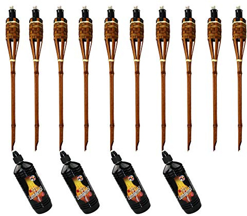 10 x bambufacklor fackla Deluxe 90 cm mörkbrun 4 x 1 000 ml lampolja, trädgårdsfackel, oljefacklor, trädgårdsdekoration, oljelampa, gångljus