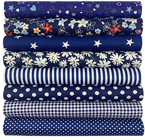 aufodara 8 Stück Baumwollstoff Meterware Stoffpaket 50 x 50 cm Stoff, Stoffe zum Nähen, Patchwork zum Quilten DIY Basteln Handwerken, Quadrate Baumwolltuch (Dunkelblau)