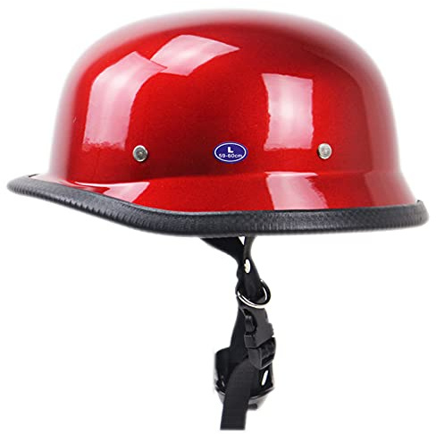 Mezzo Casco per Motocicletta, Scooter Vintage in Stile Tedesco Elmetto Aperto Certificato DOT/ECE per La Sicurezza E La Prevenzione delle Collisioni,Rosso,XL