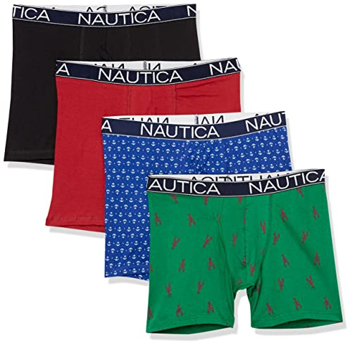 Nautica Kortbyxor för män, Svart/Nautica röd/glänsande kobolt/hummertryck, M