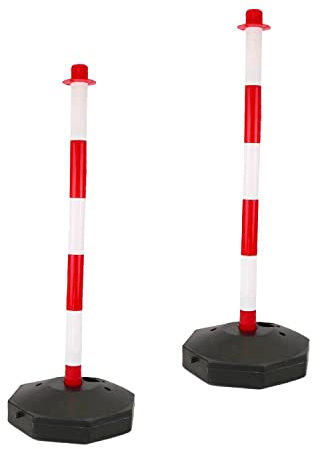 PARKING FACIL | Poste de Señalización con Cadena | Barrera de Aparcamiento en Rojo y Blanco | Base Rellenable de Agua y Arena para Mayor Estabilidad | Material: Plástico | Medida: 82x28x28 cm | 2 Uds