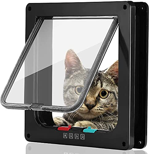 MISSFOX Katzenklappe Hundeklappe mit 4 Wege Magnet-Verschluss, Wetterfeste Hundetür Katzentür mit Tunnel, Haustierklappe für Katzen und Kleine Hunde (19x19.7x5.3cm, Schwarz)