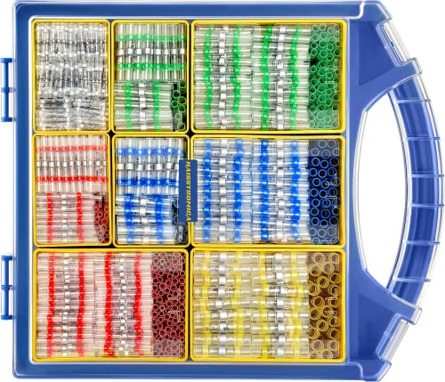 haisstronica 1000PCS Solder Seal Wire Connectors 26-10 AWG Heat Shrink Wire Butt Connectors Marine Grade with Removable Storage Bins (5 Colors/5 Sizes) | Clear Lid, Removable Bins, Secure Latches, Clear Sleeves, Hot-Melt Adhesive Rings, Wire Gauge Markings, Automotive Wiring