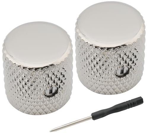 Musiclily Pro 1/4 Stahl Universeller Fitting Potiknopf Flache Top Knobs mit Schraubbar für E-Gitarre oder Bass, Nickel (2 Stück)