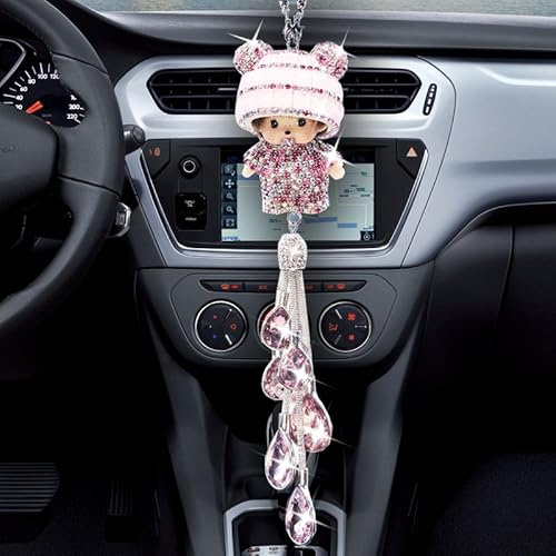 Kristall Diamant Rückspiegel Ornament - Bling Strass Anhänger für Auto Spiegel - Hängende Dekoration für Innenraum - Für Frauen & Männer, Rosa