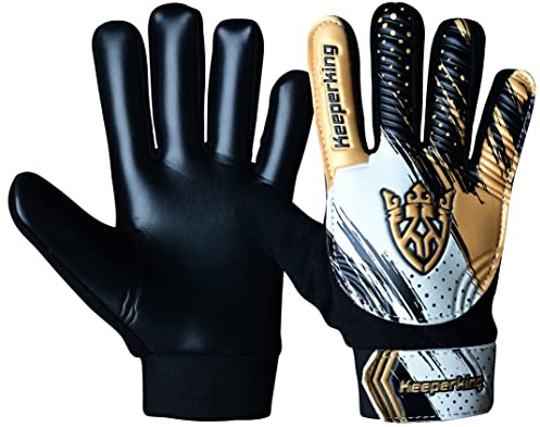 Keeperking Torwarthandschuhe Kinder Clawxen, Jungen und Mädchen, Junior Fußballhandschuhe Fußball Spielerhandschuhe für Jungen tormannhandschuhe (5,C3-Golden)