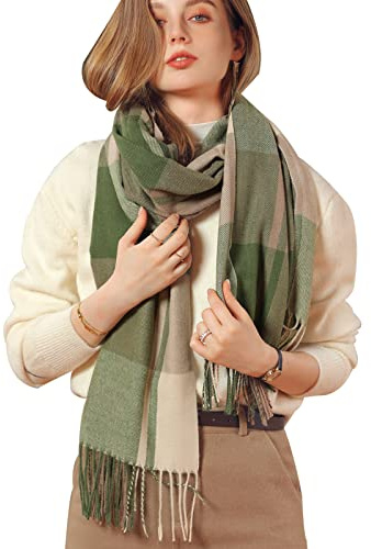 Baynetin Damen Winter Senior Plaid Kaschmir Schal,Kariert Pashmina Übergroßer Herbstschal Stolen,Tartan Schultertuch Mit Quasten,Karomuster Warmer Oversized Fransen Poncho