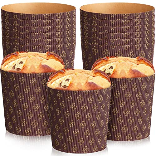 Nuanchu 12 Pcs Panettone Paper Mold 4.3 W x 4.3 H for Easter Cakes Baking Molds Round Bread Corrugated Forms for Kitchen Muffin Cup Kulich Paska Cupcake(Flower)