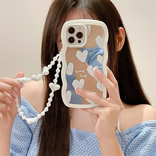 Rokmym Compatible avec Bracelet perlé Coque iPhone 12 Pro Miroir Housse avec Glitter Perle Dragonne Chaîne Paillettes Bracelet Protection Wave Design Femme Fille Etui pour iPhone 12 Pro