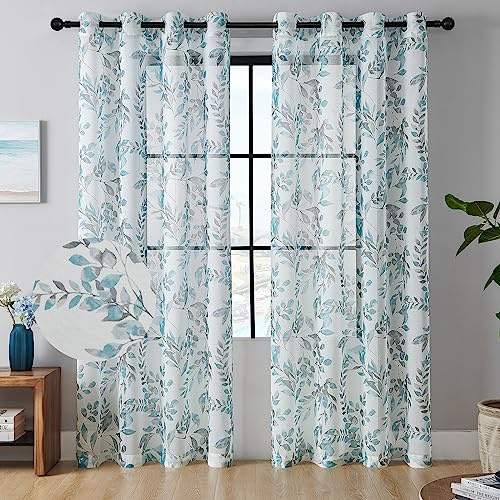 Ravorrato Floral Curtains for Living Room 95 Inch Length Light Filtering Semi Sheer Curtains for Bedroom Printed Botanical Curtains Farmhouse Transparent Drapes Grommet 2 Panels Set