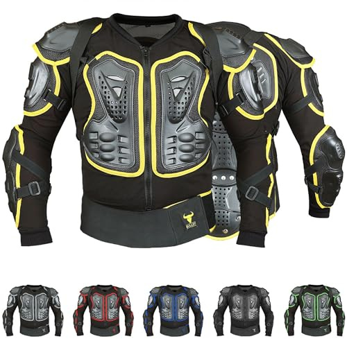 BULLDT Protektorenjacke Damen & Herren Titan für Motorrad Motocross ATV Skatebording Quad Scooter MTB Enduro Reiten Protektoren - Atmungaktiv 2in1 Jacke mit abnehmbar Rückenprotektor - Gelb - 48