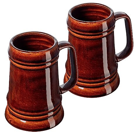 KADAX Jarra de cerveza de cerámica, apta para lavavajillas, con mango manejable, jarra de piedra para vino, cerveza, vino caliente y miel líquida (2, 500 ml)