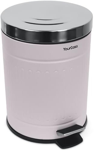 YourCasa Pattumiera da bagno 5 l [Retro Style Zart-Rosa] Pattumiera con coperchio a chiusura morbida e secchio interno – Pattumiera cosmetica piccola per bagno, WC, WC – in acciaio inox