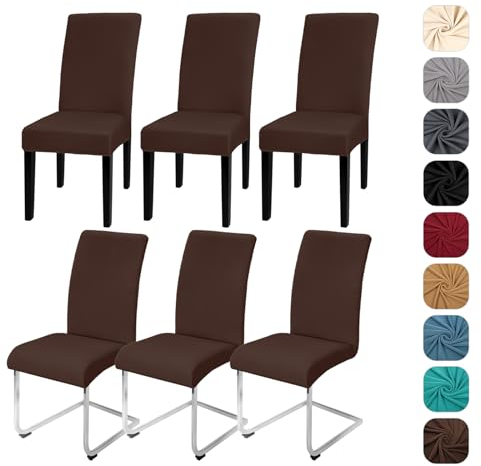 Yugarlibi Stuhlhussen 6er Set Stretch Stuhlhussen Schwingstuhl Elastische Hussen Stuhlbezug Abnehmbarer Waschbarer Stühle Schutz für Küche Restaurant Hotel Bankett Hochzeit (Kaffee, 6 Stück)