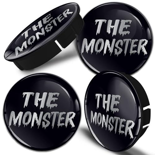 Biomar Labs 4 x 60 mm/55 mm svart universell plastnavkapslar, fälgkåpa, navkapslar, navkapslar, silver monster logo C 33