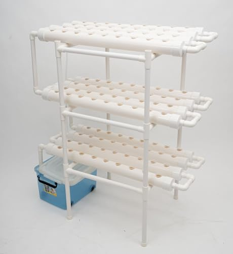 Hanmorfarbi Hydroponisk odlingssystem med 108 växtplatser 3 lager hydroponisk odlingssystem, bottenlösa odlingsrör med förtjockad fog, vattenpump, automatiskt bevattningssystem, PVC-U, vit