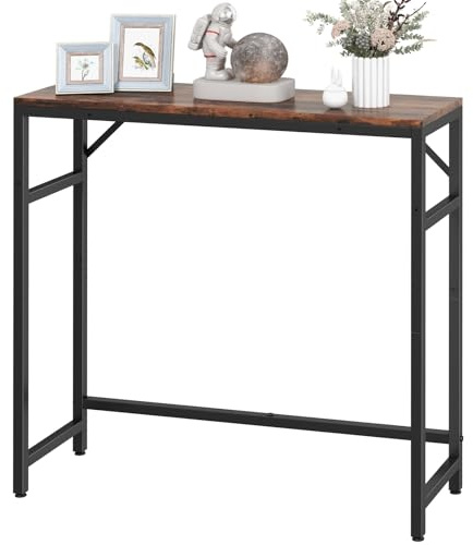 Livofloral Schmaler Konsolentisch, 75 x 24 x 75 cm Eingangstisch mit 2 Stützstangen, Dünner Sofatisch, Kleiner Beistelltisch, Ausstellungstisch, Seitentisch für Wohnzimmer, Flur, Rustikal Braun