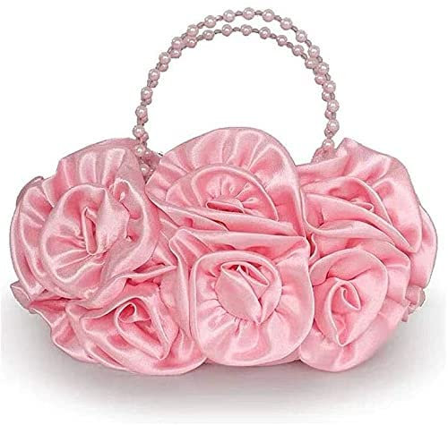 RajoNN Abendhandtaschen für Damen, Tasche mit Perlen, Banketttasche mit Rosenblüten, Brauttasche (weiß) (Rosa)