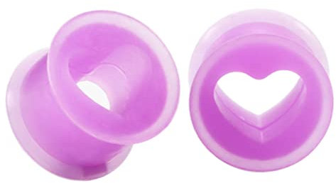 Bcughia Silikon Flesh Tunnel 18mm Flesh Ohr Tunnel Lila Herz Form Tunnel Ohr Set, 2 Stück