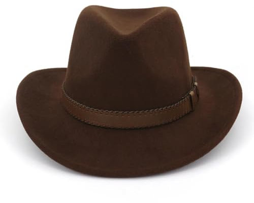 FULUJIDI Fedora Trilby Filzhut Hut Breite Krempe Filz Cowboy Fedora Hüte Mit Band Frauen Männer Klassische Party Formale Mütze 56 To58 cm Kaffee