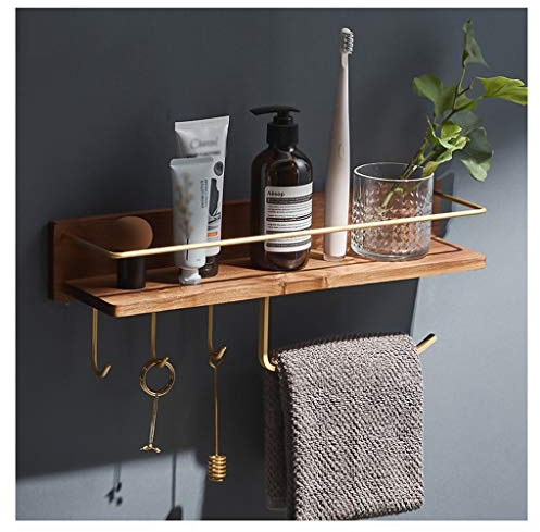 Schwimmende Regale Bad Regal Wand-Montiert Bad Regal, Massivholz Handtuch Rack Nicht Perforierten Kosmetische Lagerung Rack, Mit Geländer (Farbe : Style 3-43 cm)