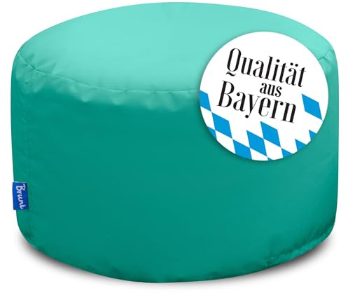 Bruni Pouf Sitzhocker L in Türkis – runder Sitzpouf, Indoor und Outdoor als Fußhocker, Yoga-Sitzkissen, Meditationskissen geeignet, in Deutschland gefertigt