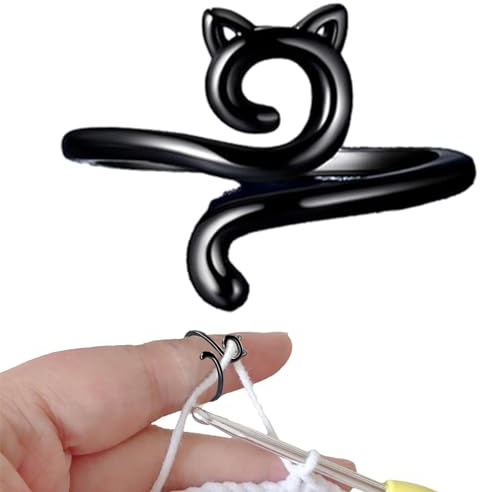 Anello per uncinetto a maglia, guida per filato aperto in metallo, anelli all'uncinetto per dita a forma di gatto anelli regolabili per maglieria anelli per maglieria anelli intrecciati ditali per