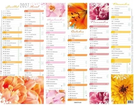 OBERTHUR - 1 Calendrier Mural Annuelle Illustré PEFC - Thème Fleurs - Dimension 27 x 21 cm - Janvier 2027 à Décembre 2027
