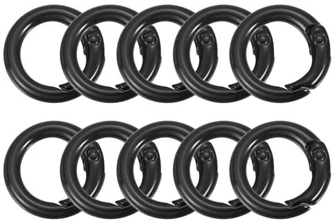 QUARKZMAN 10 Stück 20 mm O-Ring Round Carabiner, Zinklegierung, bunte Feder O Ringe, Schlüsselanhänger Ringe, Schnallen, DIY-Zubehör für Taschen und Geldbörsen (Schwarz)