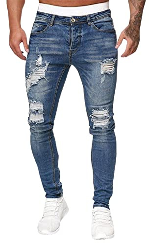 Jeans Uomo Slim Fit Strappati, Pantaloni Uomo Jeans Jeans Skinny Strappati Elasticizzati Slim Comodi Pantaloni in Denim Invecchiato con Fori Distrutti Jeans Curvy Stile Streetwear Y2k