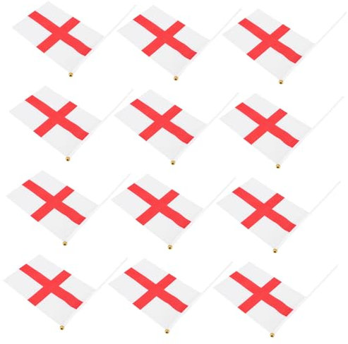 Toyvian 12Pcs Handheld England Flags with Sticks Mini Uk Flags for Football Matches Sports Events Celebrations Decorative Waving Support