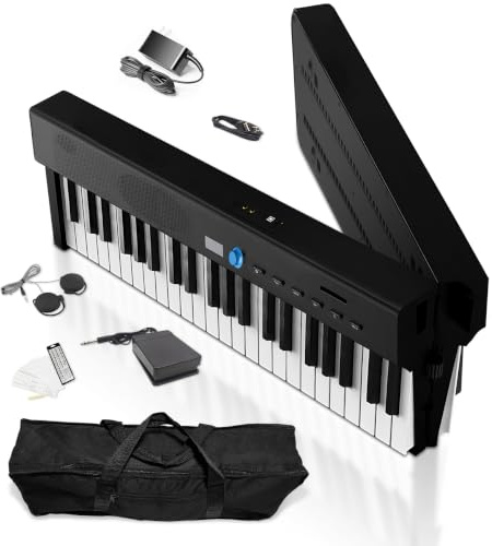 Longeye Folding Piano Keyboard 88 Key Portable Digital Piano Ultra Sound Semi-Weighted Electric Keyboard for Beginners & Professionals with Headphones, Stickers & Carrying Case Fold Pro 2+