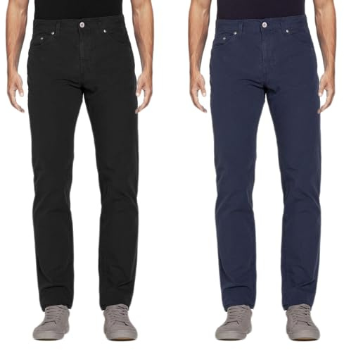 VEQUÈ Set Confezione 2 Pezzi Pantaloni Uomo Estivi Cotone Leggero Elasticizzati Jeans Regular Fit 5 Tasche Nero Blu Pantalone Comodi (IT, Numero, 54, Regular, Regular, Blu+Nero)