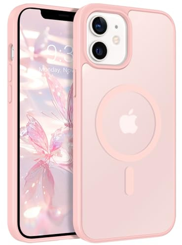 ROUMAYMAY Coque pour iPhone 12/12 Pro, Magnétique Fort [Compatible avec MagSafe] Mat Lisse Translucide Protection de Qualité Fine Mate Coque de Téléphone Aimanté pour iPhone 12/12 Pro Rose